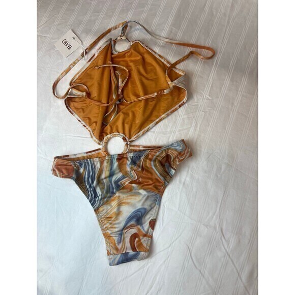 Envya Multicolor Marbled 1 Piece Swimsuit Halter Neck Size Small RefN04 - Picture 7 of 7